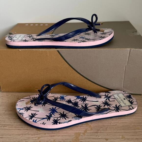 Kate Spade Pink/Blue Palm Trees Women Flip Flops-  W 7-8 - Picture 6 of 12